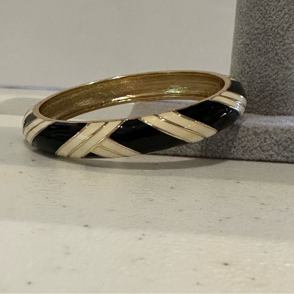 J. Crew Bracelet- Bangle style w/ hinged open Gold tone w/ black & white enamel - Picture 9 of 11